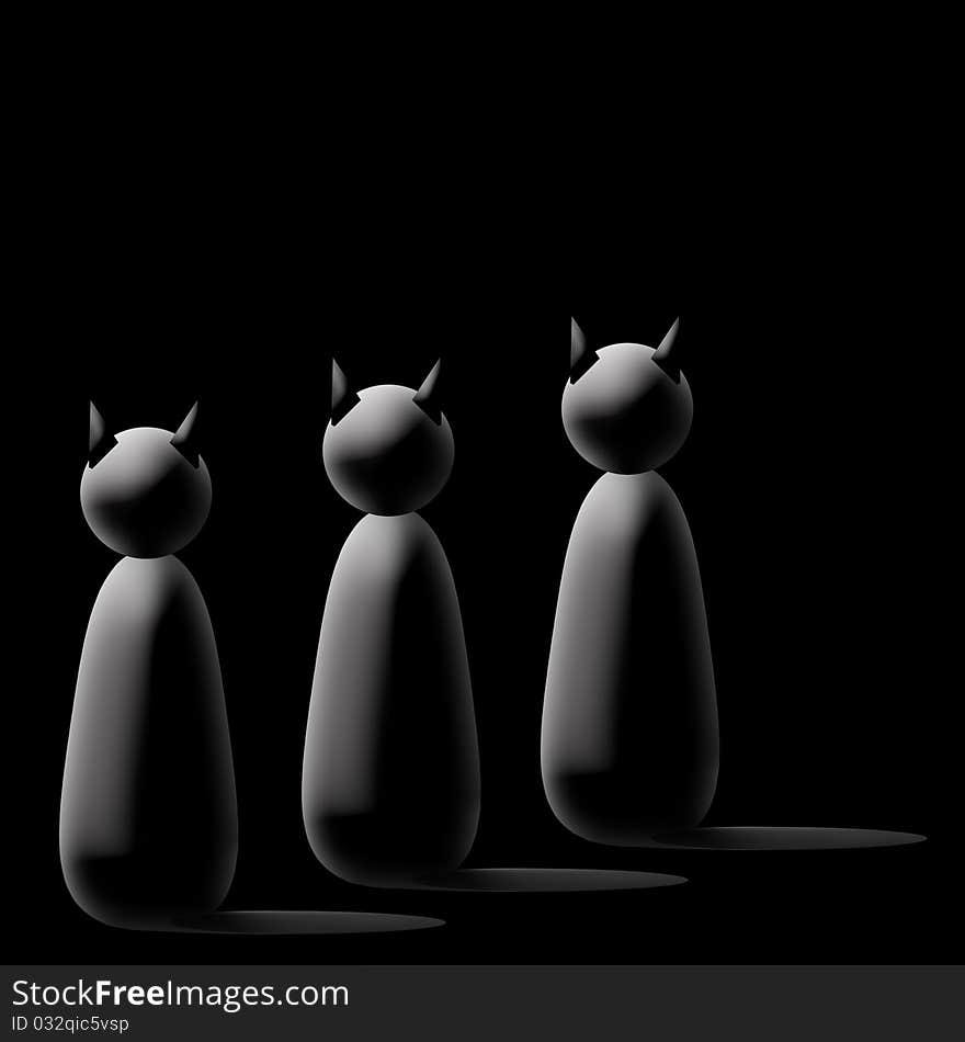 Three Black Cartoon Cats