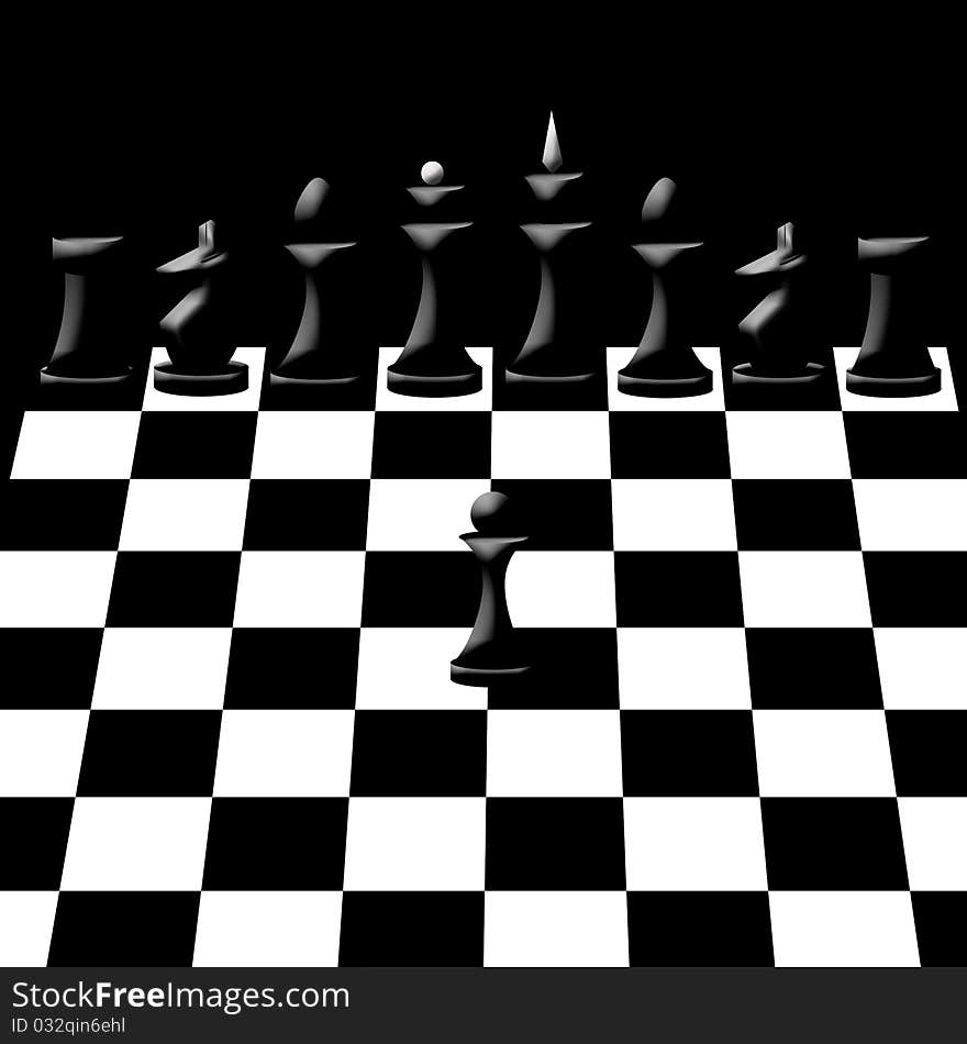 Black chessmen on chess board. Black chessmen on chess board