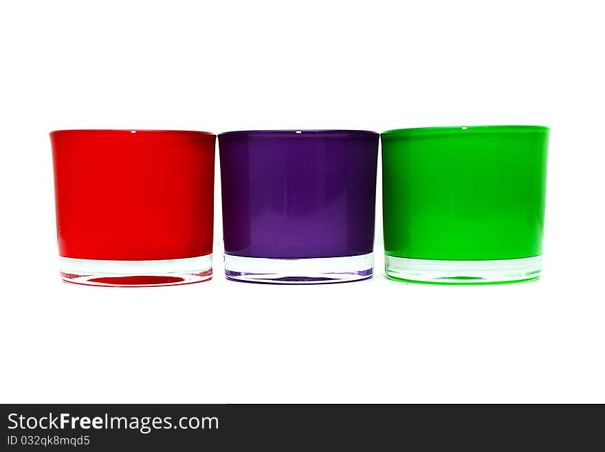 Three coloured cups