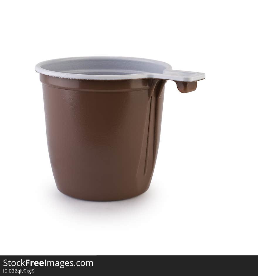 Brown plastical disposable cup isolated