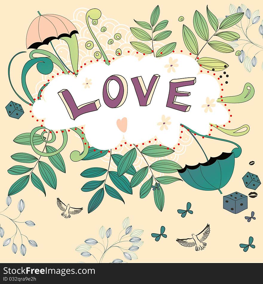 Template for decorative card with inscription LOVE