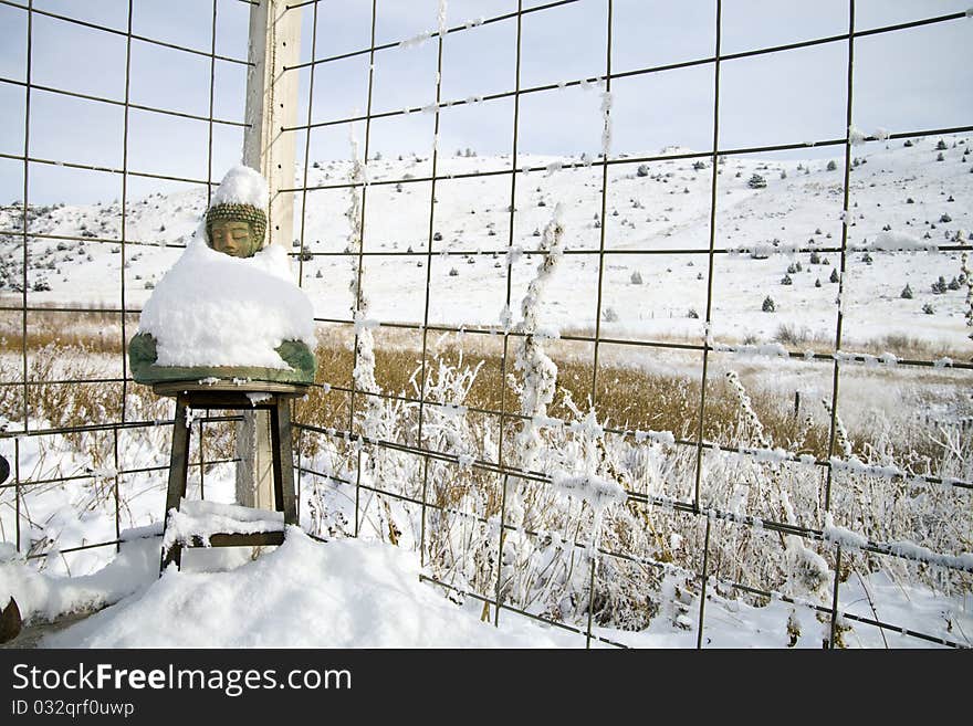 Snow Covered Buddha Statue