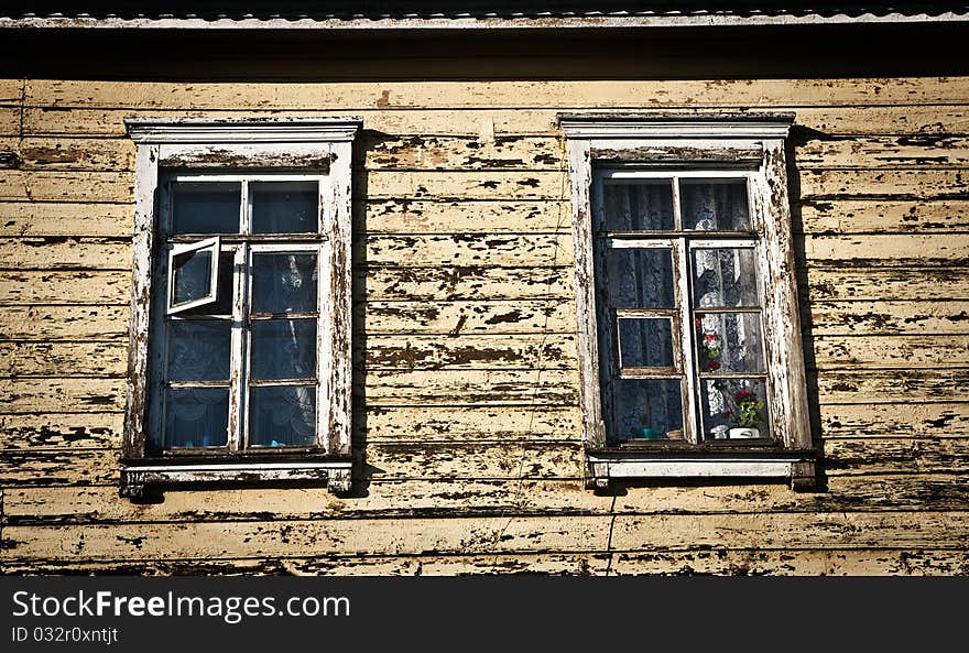 Vintage background of old wall with windows