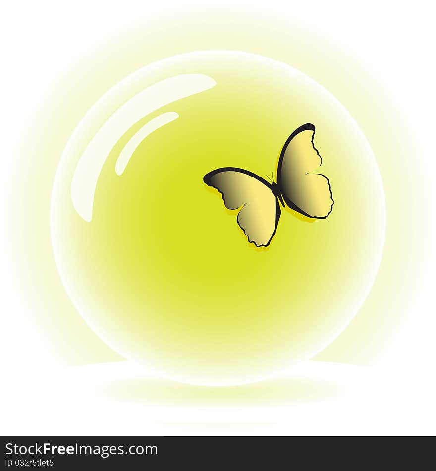 Butterfly on a glass bowl on a light background, vector illustration, eps10