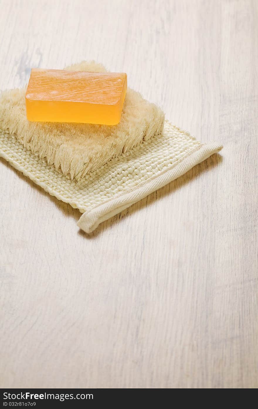 Orange soap on bast