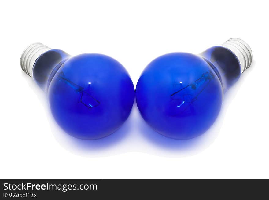 Two Blue Light Bulbs, Isolated On White Background