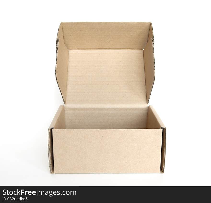 Empty cardboard open box on  white background