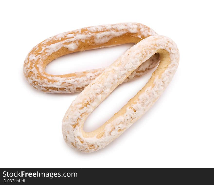 Two bread-ring in glaze isolated on white background