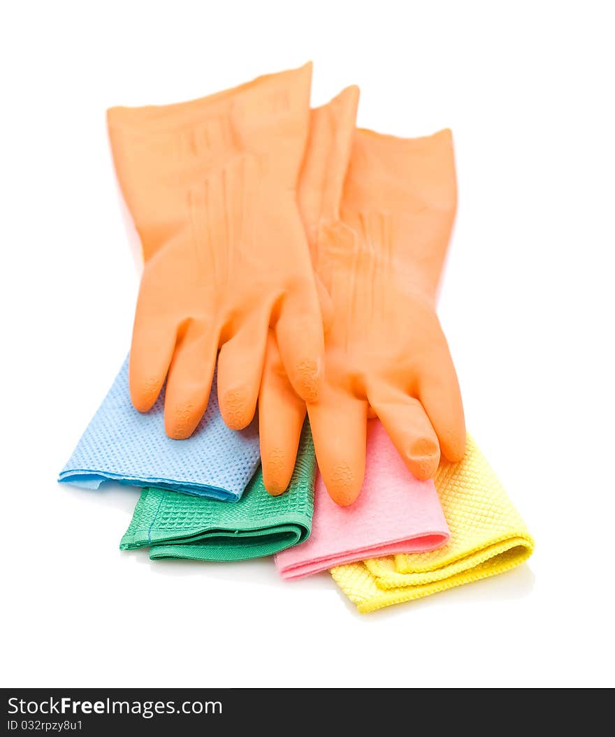 Gloves on colored rags