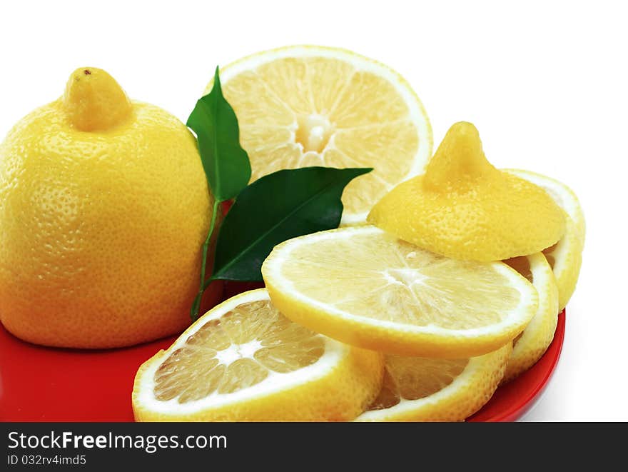 Lemon ripe fruit on a white background