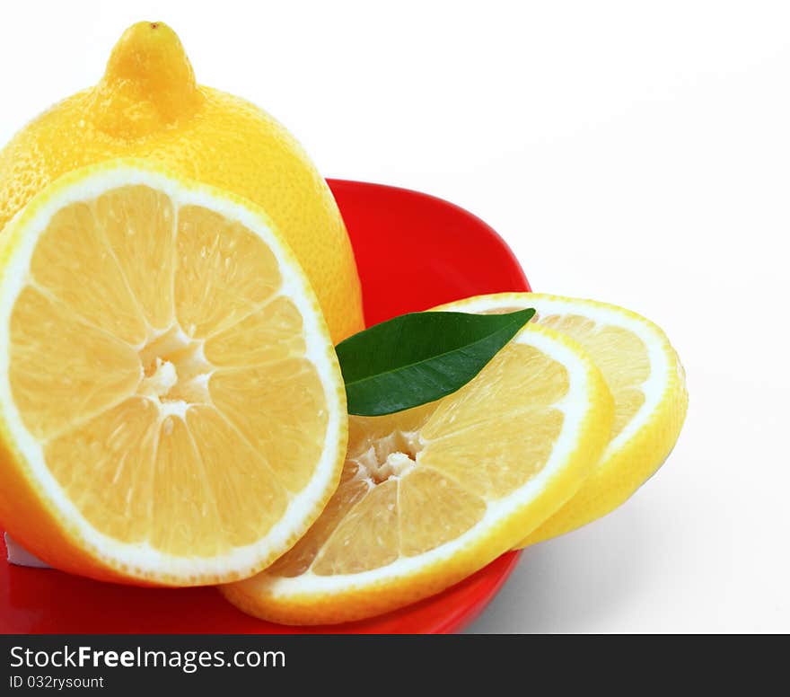 Lemon ripe fruit on a white background