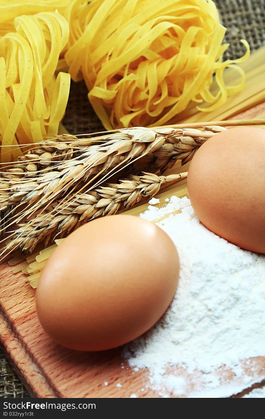 Preparation of dough from flour and eggs for sacking. Preparation of dough from flour and eggs for sacking