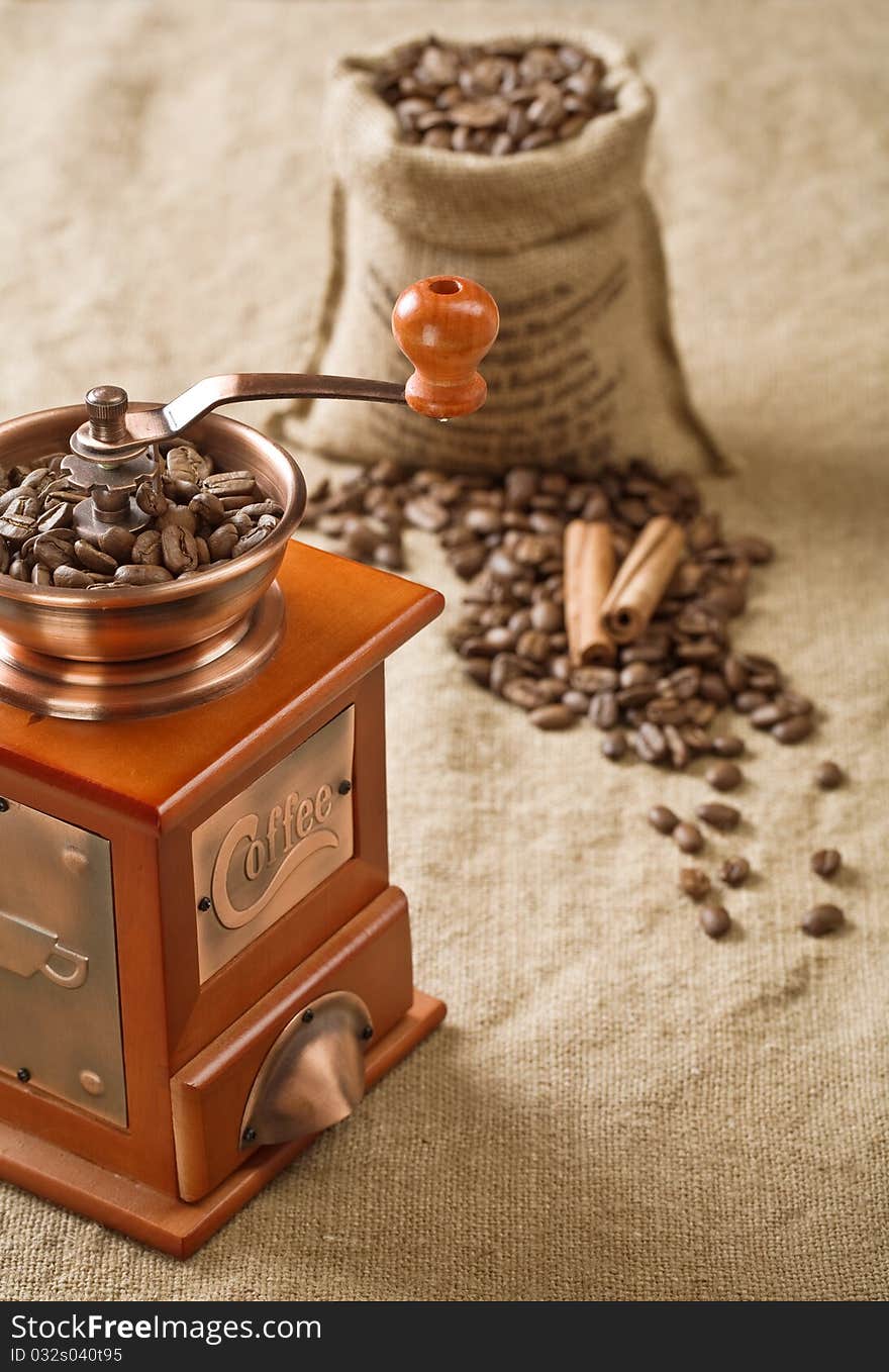 Coffee In Bag Cinnamon And Coffee Mill