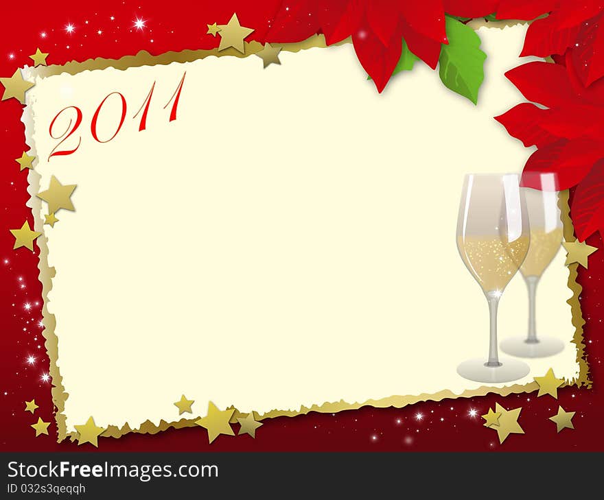 2011 card with christmas decoration on a red background. 2011 card with christmas decoration on a red background