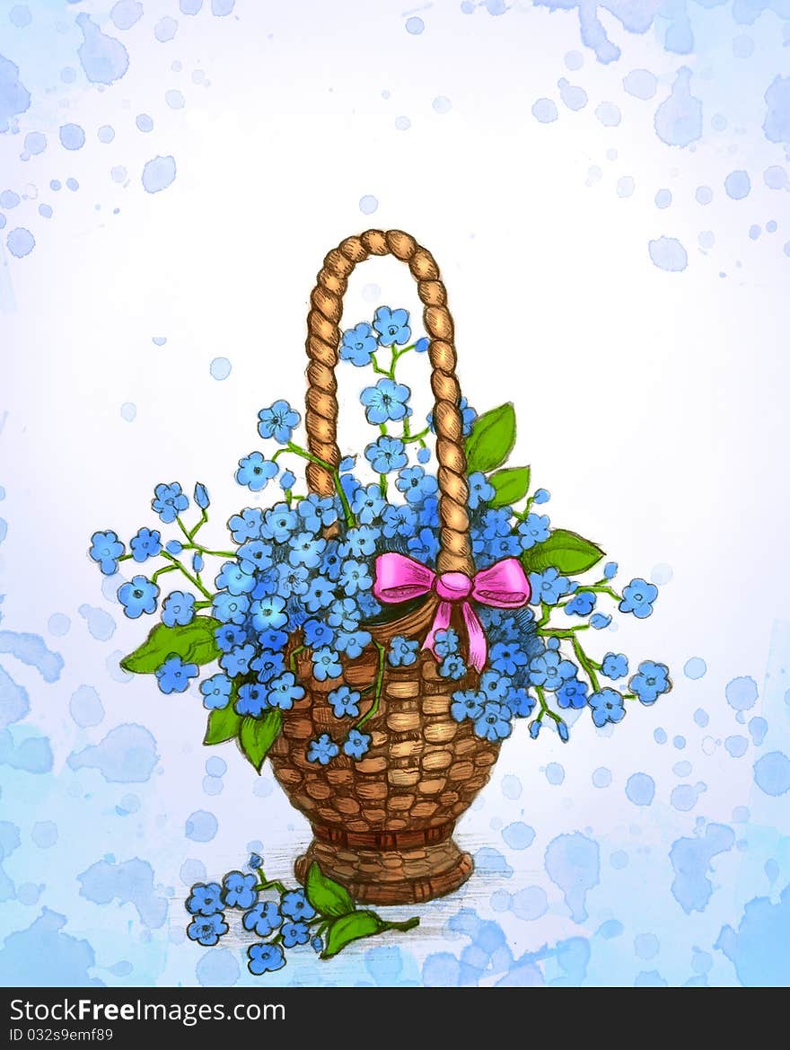 Greeting card with basket of flowers