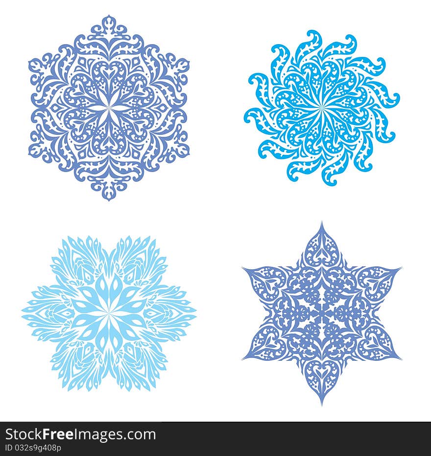 A collection of vector snowflakes on a white background