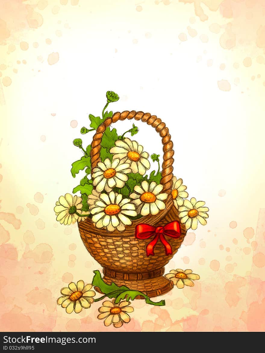 Greeting card with basket of flowers