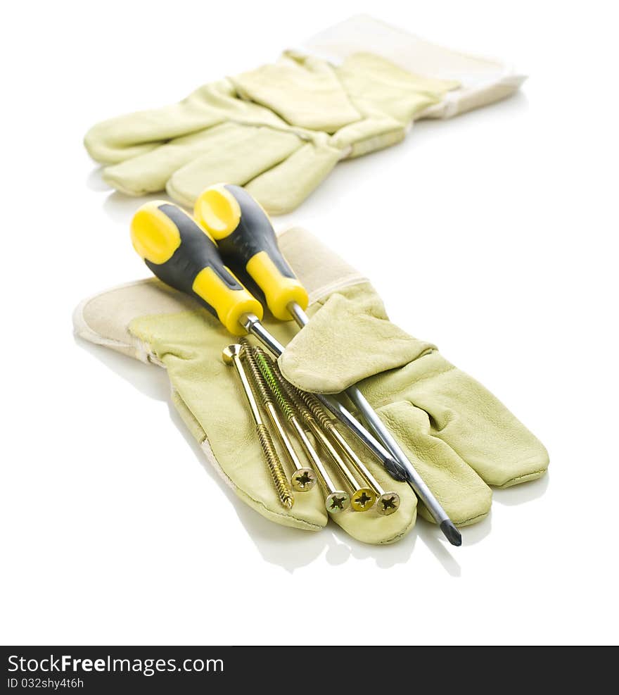 Screws and screwdrivers with gloves