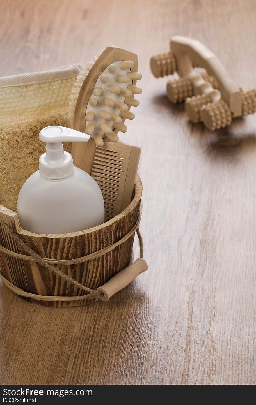 Wooden bucket and massager