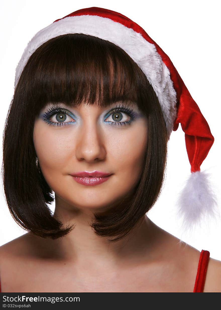 Christmas girl in red santa hat