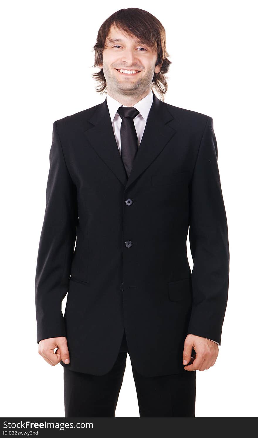 Young handsome man in elegant suit, white background