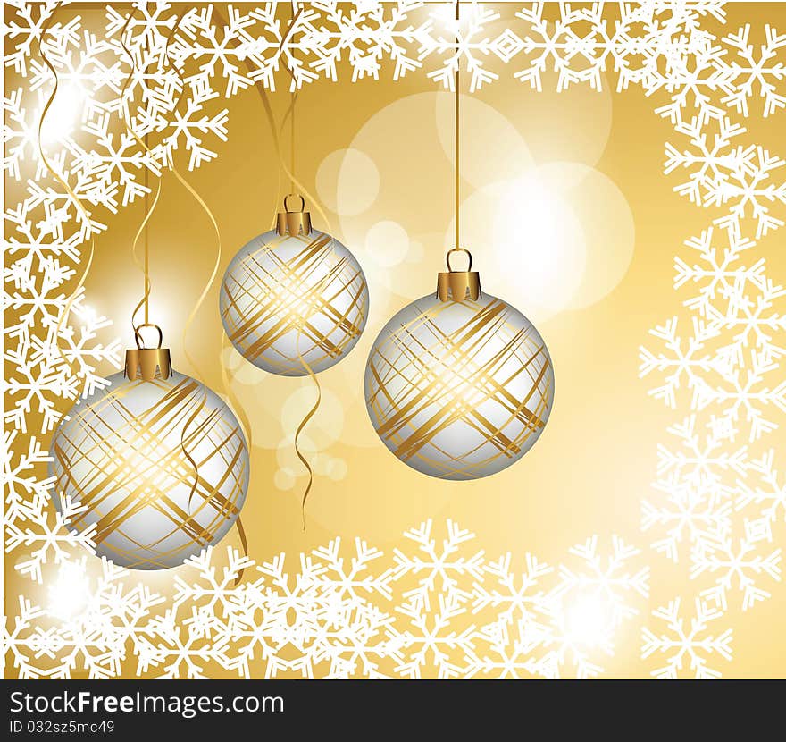 New Year's balls on a yellow background. A Christmas card