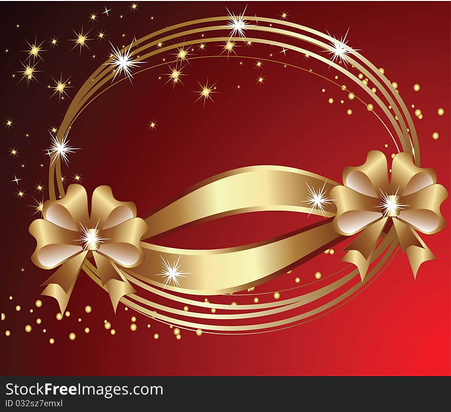 New Year's bows and on a red background. A Christmas card. New Year's bows and on a red background. A Christmas card