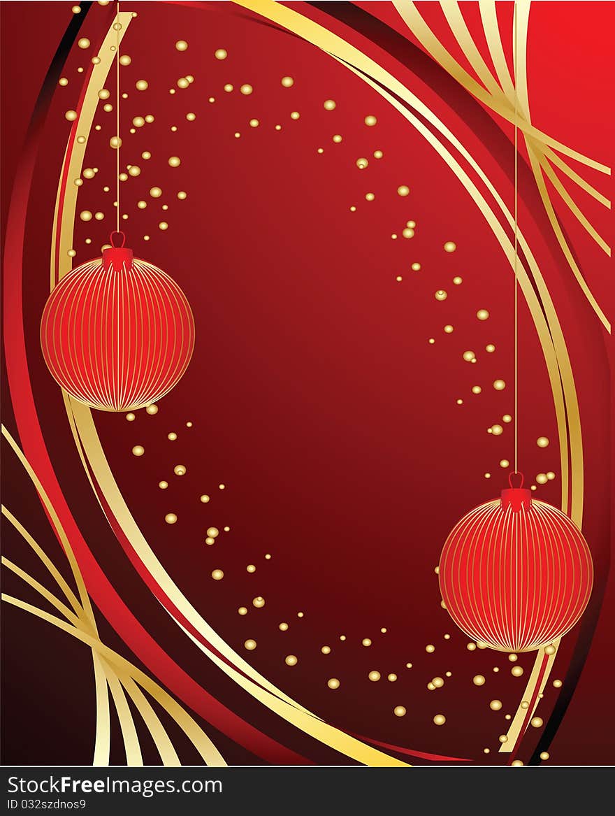 New Year's balls and on a red background. A Christmas card. New Year's balls and on a red background. A Christmas card