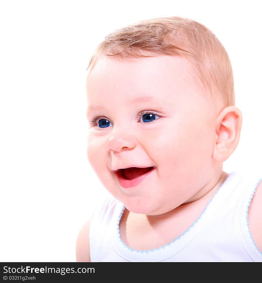 Close-up portrait of baby boy (isolated on white)