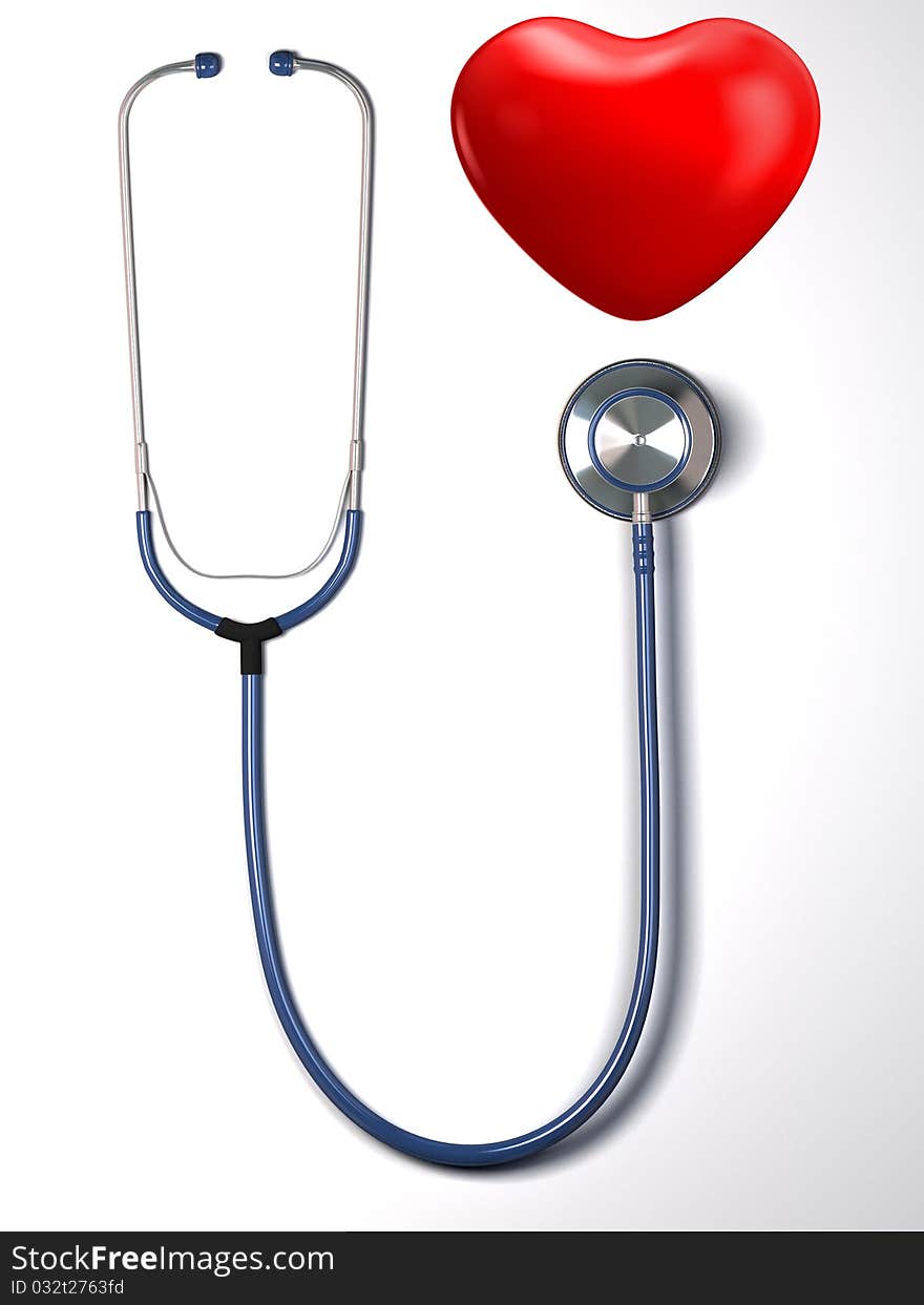 Stethoscope and a red heart isolated