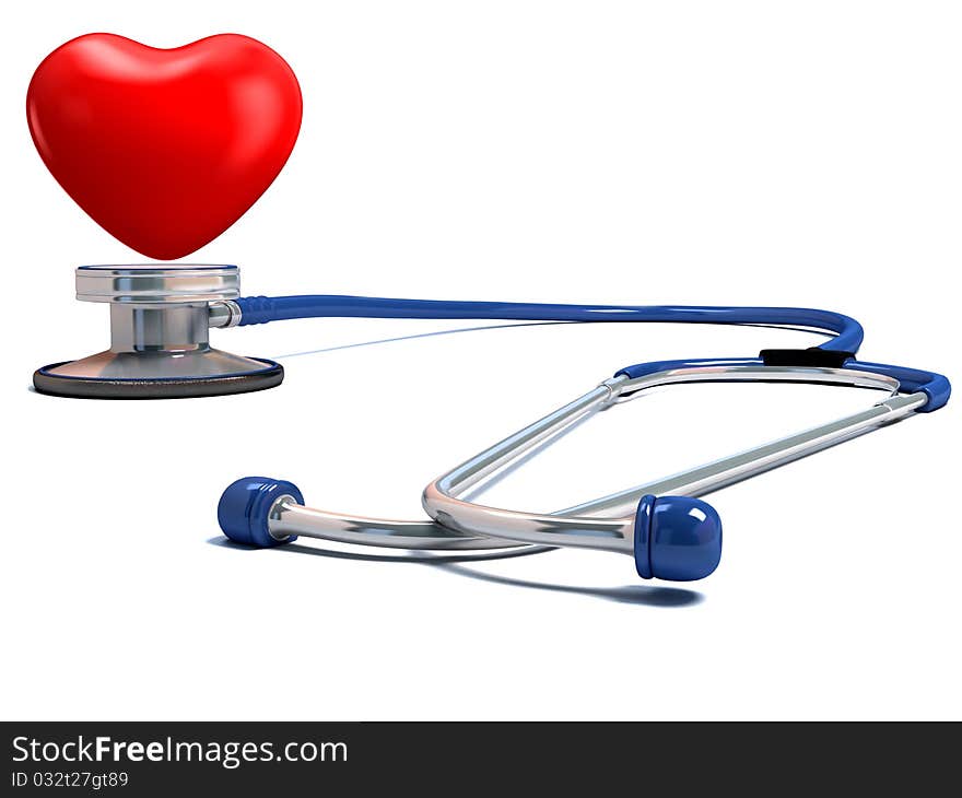 Stethoscope and a red heart isolated