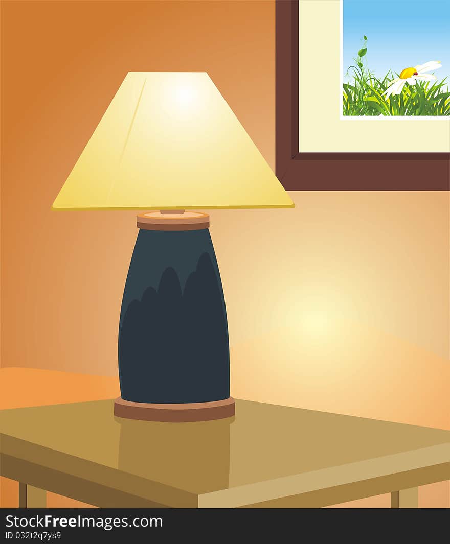 Reading lamp and picture. Fragment of interior. Illustration