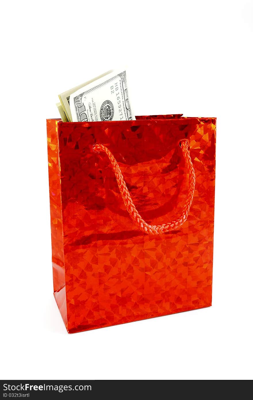 Dollars in a red bag