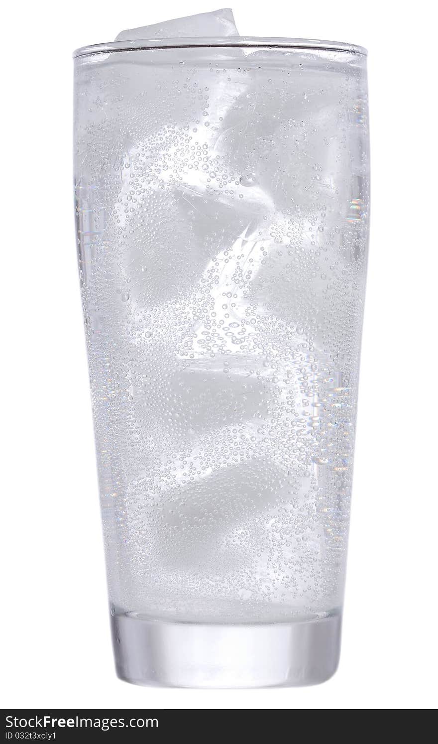 Glass with water and ice on white background