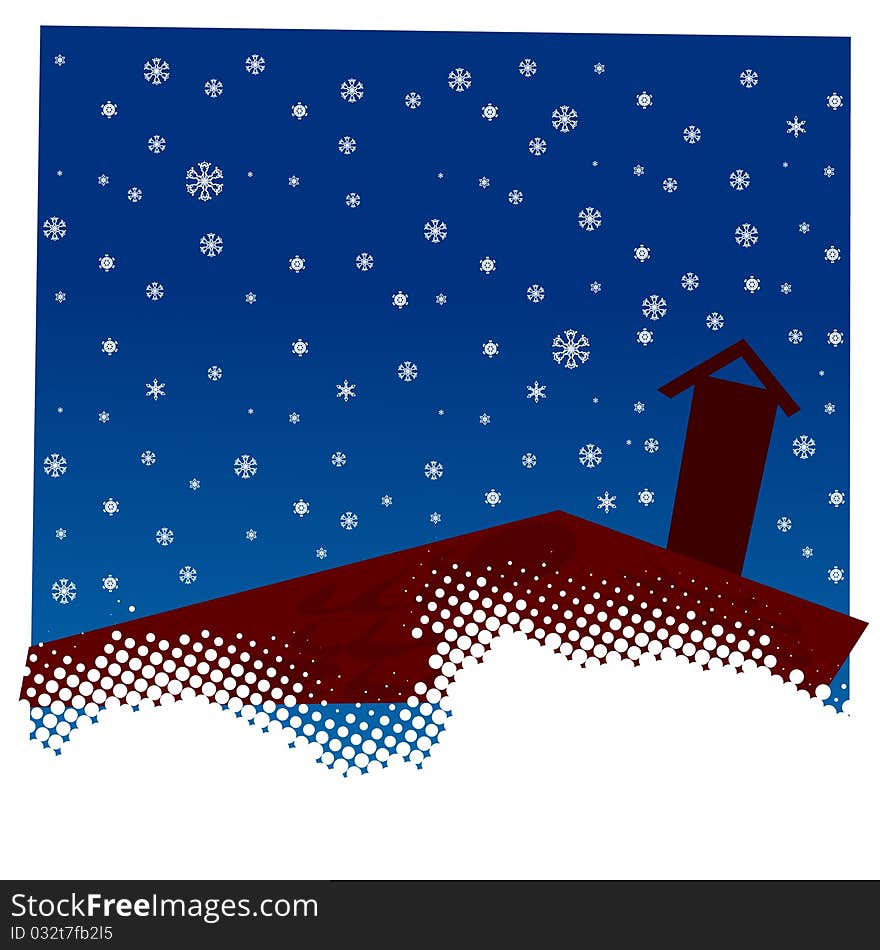 Housetop and grunge snowflakes background vector