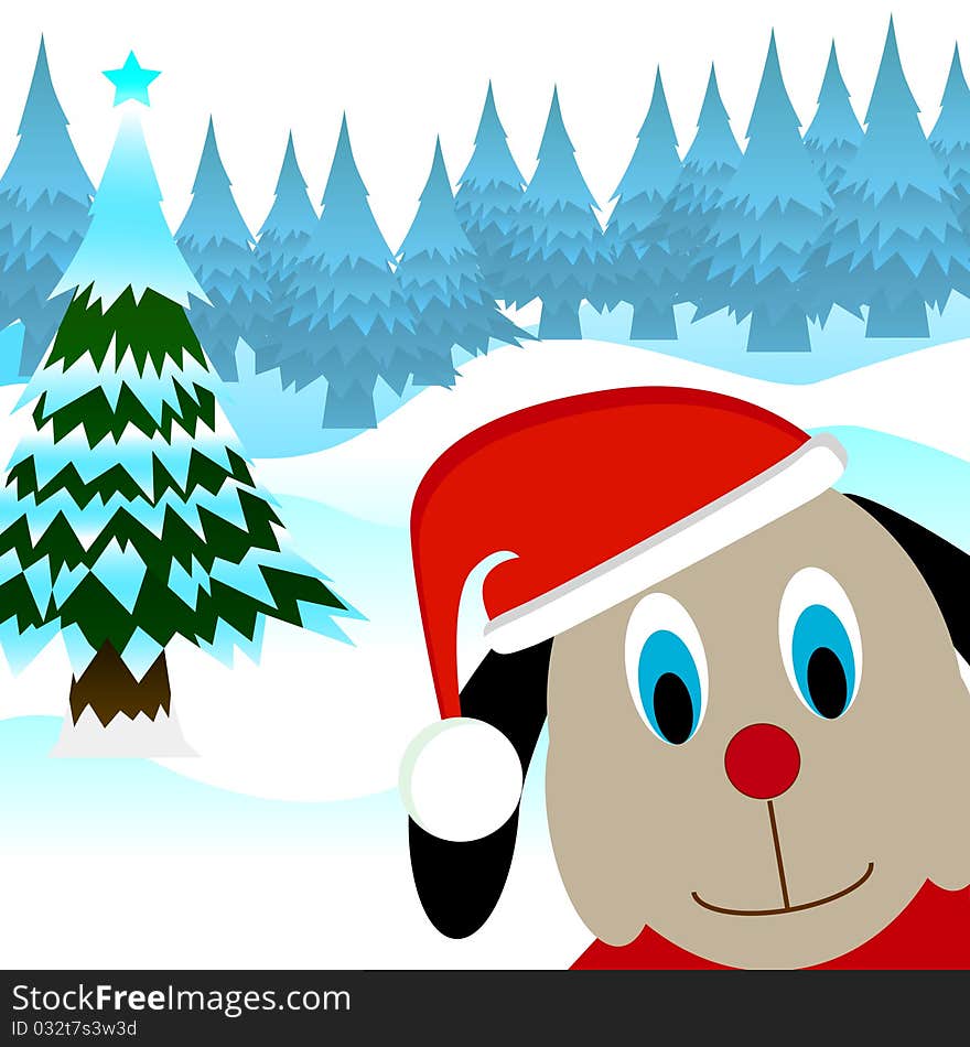 Cartoon dog with noel cap vector