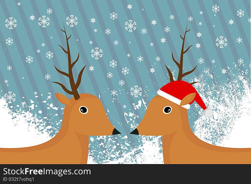 Deer with winter background vector