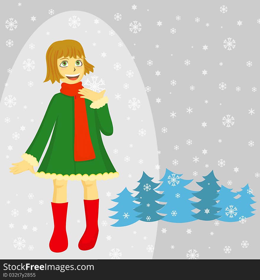 Winter girl with winter background vector