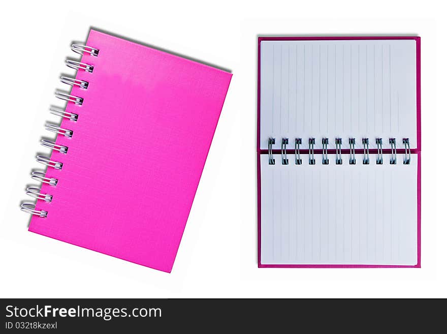 Pink notebook isolated on white background