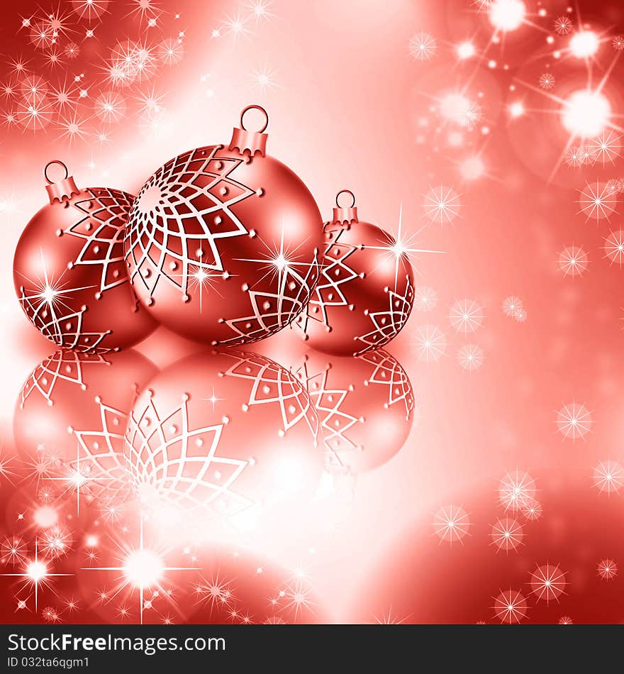 Christmas and New Year background with a glossy red balls. Christmas and New Year background with a glossy red balls