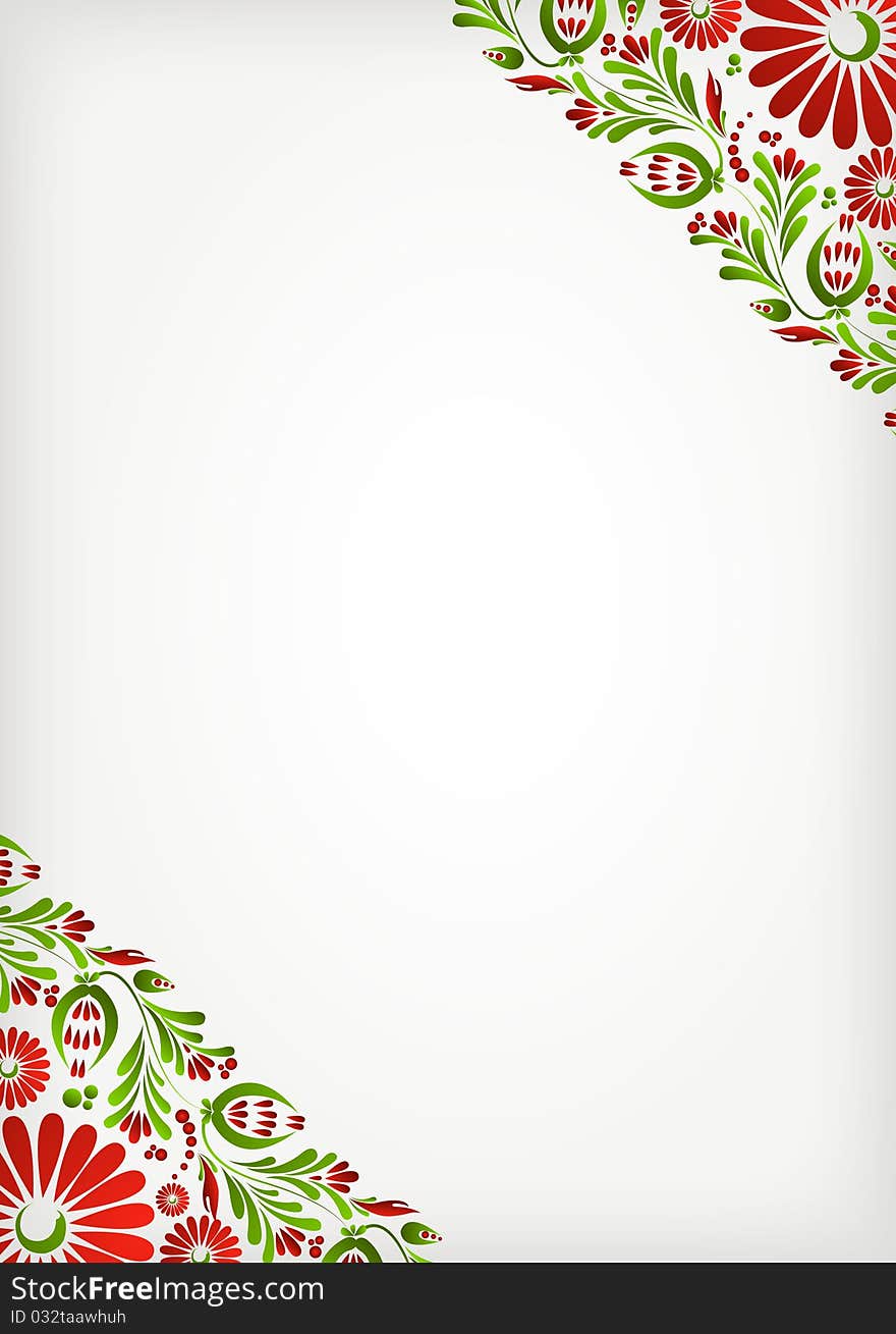 Green floral background with red flowers