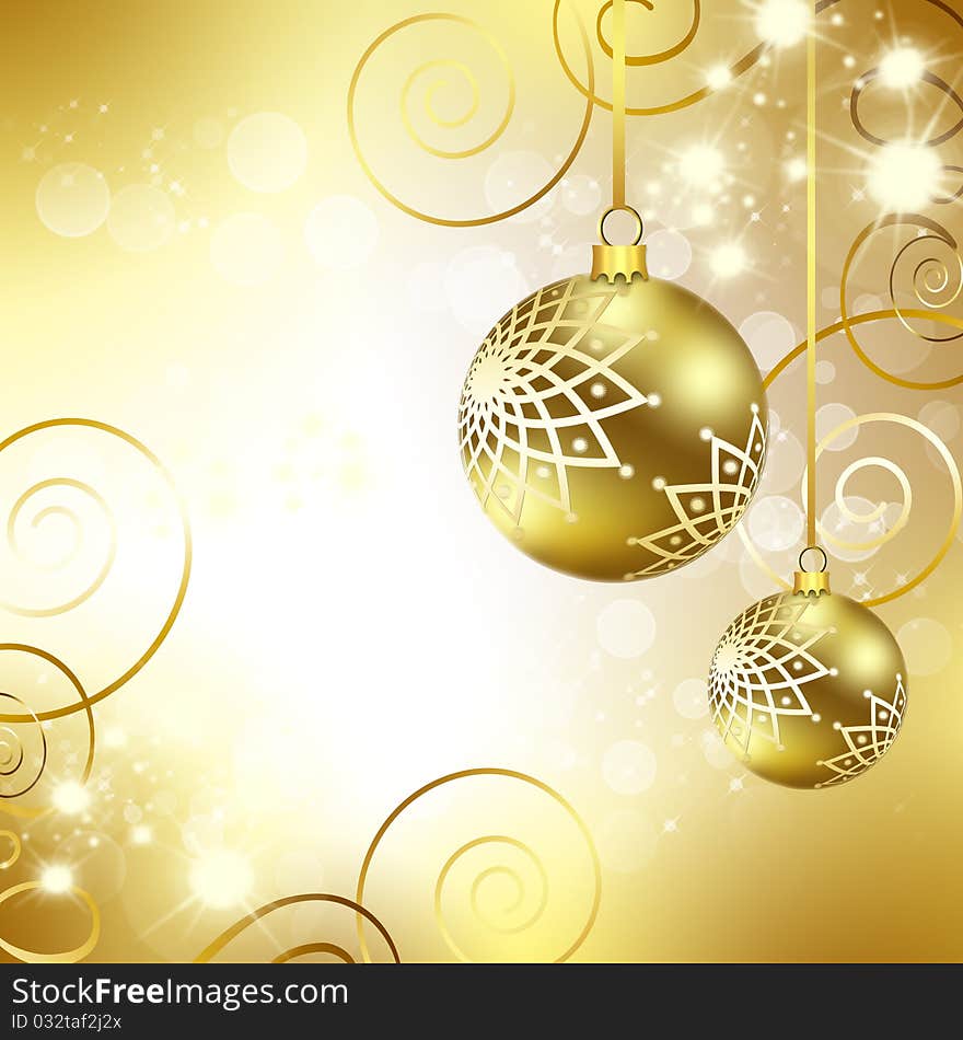 Christmas and New Year background with a glossy gold balls. Christmas and New Year background with a glossy gold balls