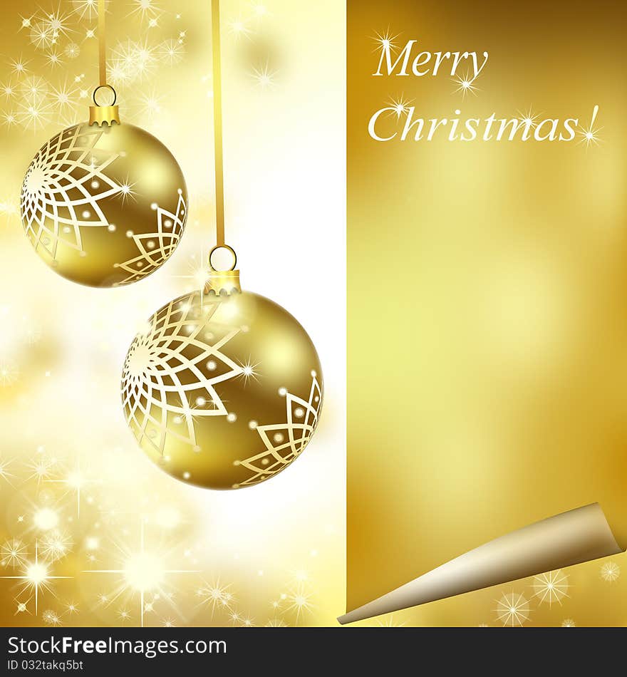 Christmas and New Year background with a glossy gold balls. Christmas and New Year background with a glossy gold balls