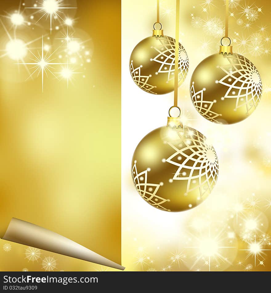 Christmas and New Year background with a glossy gold balls. Christmas and New Year background with a glossy gold balls