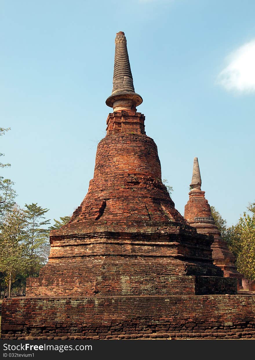 Two Ancient Pagoda In Wat Phra Kaeo, Thailand