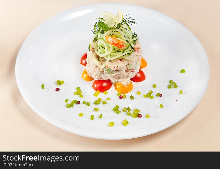 Close-up photo of salad with meat and vegetables