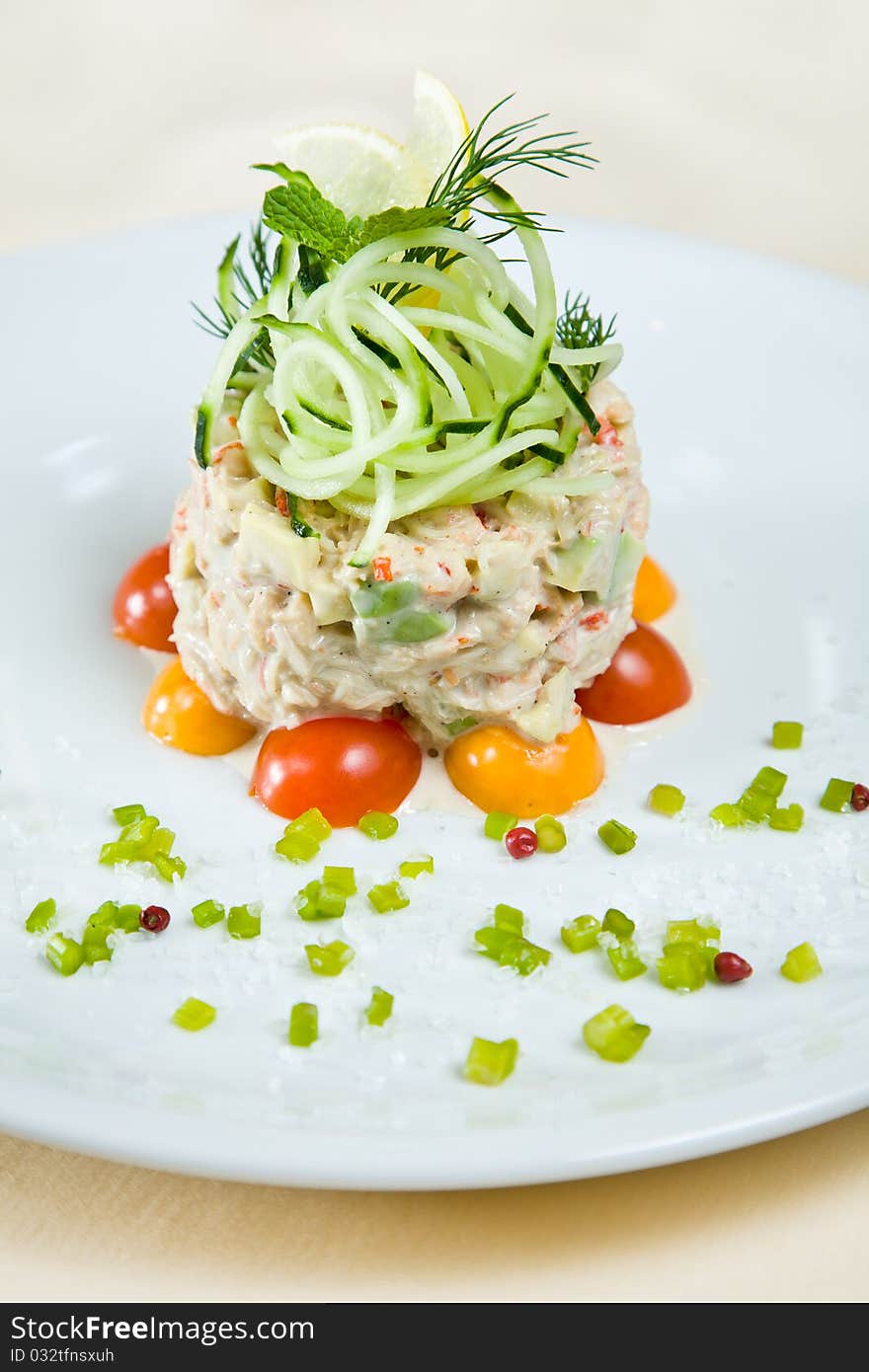 Close-up photo of salad with meat and vegetables