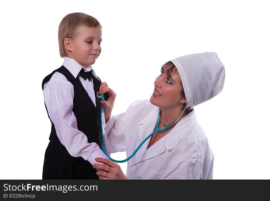 On reception at the doctor the little boy. On reception at the doctor the little boy