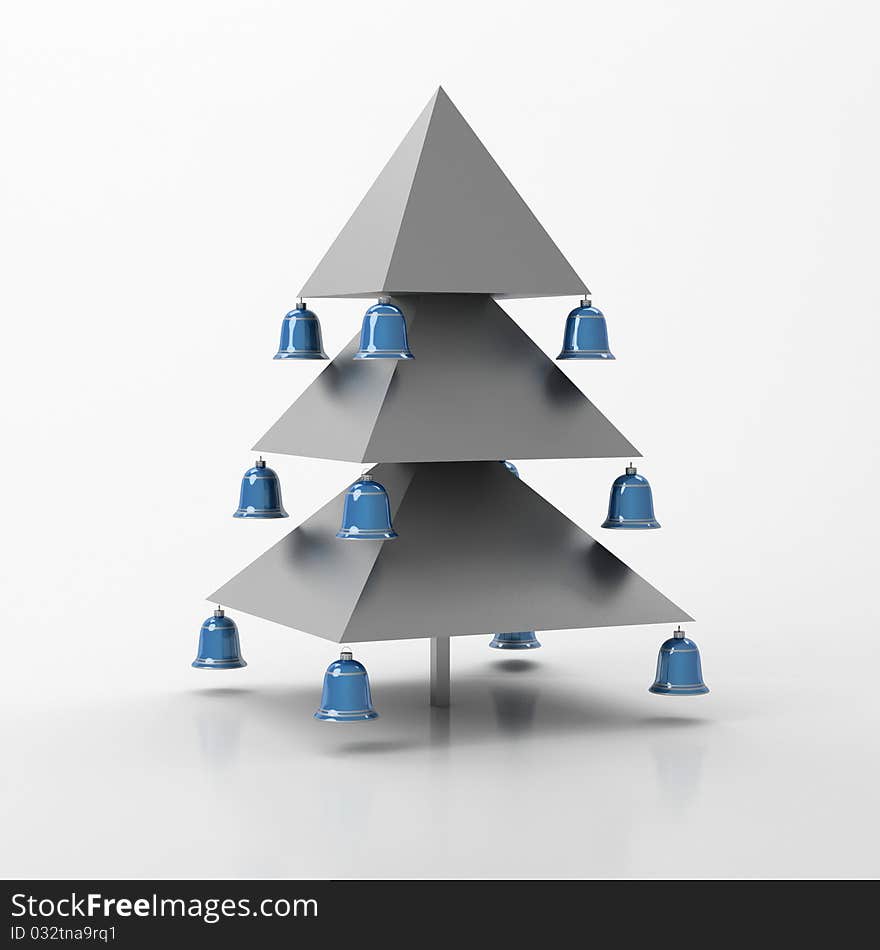 Abstract Christmas fur-tree with blue hand bells.