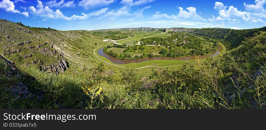 Beautiful panorama of Moldova Old Orhei river, hill. Beautiful panorama of Moldova Old Orhei river, hill